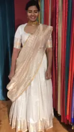 Off White Silk Lehenga with woven zari weaves - Image 6