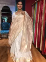 Off White Silk Lehenga with woven zari weaves - Image 2