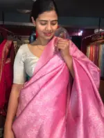 Pink Banarasi Silk Saree with Gold and Silver Zari Weaves