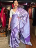 Lavender Banarasi Silk Saree with Silver Zari Weaves - Image 2
