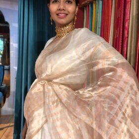 Offwhite with Gold Tissue Silk Dupatta adorned with zari piping