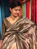 Grey with Gold Tissue Silk Dupatta adorned with zari piping