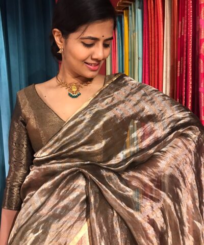 Grey with Gold Tissue Silk Dupatta adorned with zari piping