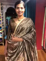 Grey with Gold Tissue Silk Dupatta adorned with zari piping - Image 2