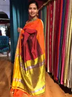 Maroon Mangalagiri Silk Saree in Gold Zari Chequered Pattern - Image 3