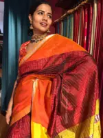 Maroon Mangalagiri Silk Saree in Gold Zari Chequered Pattern - Image 4