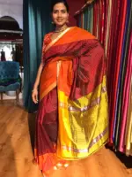 Maroon Mangalagiri Silk Saree in Gold Zari Chequered Pattern - Image 5