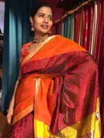 Maroon Mangalagiri Silk Saree in Gold Zari Chequered Pattern
