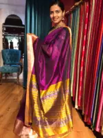 Magenta Mangalagiri Silk Saree with Kanchi Silk Border - Image 5