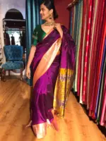 Magenta Mangalagiri Silk Saree with Kanchi Silk Border - Image 2