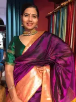 Magenta Mangalagiri Silk Saree with Kanchi Silk Border