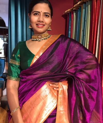 Magenta Mangalagiri Silk Saree with Kanchi Silk Border
