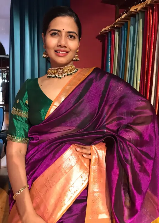 Magenta Mangalagiri Silk Saree with Kanchi Silk Border