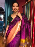 Magenta Mangalagiri Silk Saree with Kanchi Silk Border - Image 6
