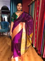 Magenta Mangalagiri Silk Saree with Kanchi Silk Border - Image 3