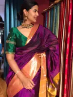 Magenta Mangalagiri Silk Saree with Kanchi Silk Border - Image 4