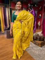 Yellow Banarasi Silk Saree highlighted with Leheriya Weaves - Image 2