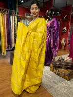 Yellow Banarasi Silk Saree highlighted with Leheriya Weaves - Image 3