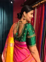 Pink Mangalagiri Silk Saree in Silver Zari Chequered Pattern - Image 5