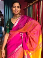 Pink Mangalagiri Silk Saree in Silver Zari Chequered Pattern - Image 3