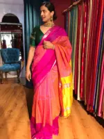 Pink Mangalagiri Silk Saree in Silver Zari Chequered Pattern - Image 4