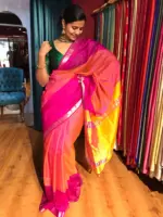 Pink Mangalagiri Silk Saree in Silver Zari Chequered Pattern - Image 2