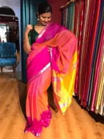 Pink Mangalagiri Silk Saree in Silver Zari Chequered Pattern - Image 6