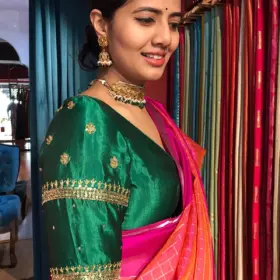 Green Silk Blouse Hand Embroidered with Intricate cut dana work and Zardozi embroidery