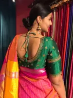 Green Silk Blouse Hand Embroidered with Intricate cut dana work and Zardozi embroidery - Image 2