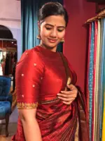 Maroon Hand Embroidered Raw Silk Blouse with Zardozi and Sequins