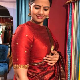 Maroon Hand Embroidered Raw Silk Blouse with Zardozi and Sequins