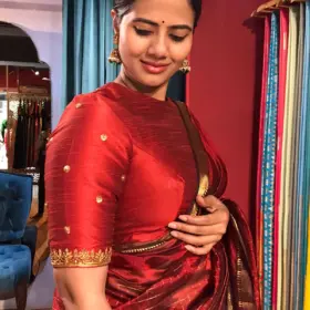 Maroon Hand Embroidered Raw Silk Blouse with Zardozi and Sequins