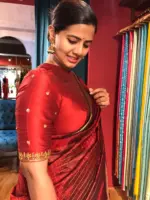Maroon Hand Embroidered Raw Silk Blouse with Zardozi and Sequins - Image 4