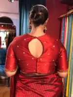 Maroon Hand Embroidered Raw Silk Blouse with Zardozi and Sequins - Image 3