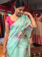 Mint Green Printed Kota Silk Saree highlighted with Gold Zari piping