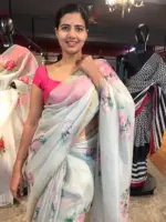 Grey Printed Kota Silk Saree highlighted with Gold Zari piping - Image 3