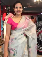 Grey Printed Kota Silk Saree highlighted with Gold Zari piping