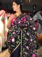 Navyblue Embroidered Organza Silk Saree - Image 3