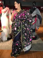 Navyblue Embroidered Organza Silk Saree - Image 4