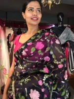 Navyblue Embroidered Organza Silk Saree
