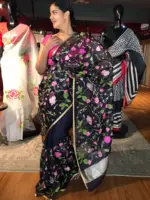 Navyblue Embroidered Organza Silk Saree - Image 2