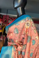 Peach Banarasi Silk Saree with Kalamkari Prints - Image 6