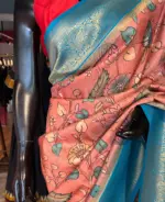 Peach Banarasi Silk Saree with Kalamkari Prints - Image 4