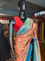 Peach Banarasi Silk Saree with Kalamkari Prints - Image 7