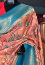 Peach Banarasi Silk Saree with Kalamkari Prints - Image 5