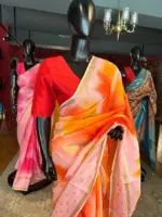 Orange Kota Saree with Gold Zari Border