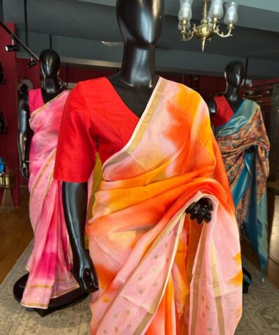 Orange Kota Saree with Gold Zari Border
