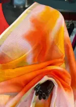 Orange Kota Saree with Gold Zari Border - Image 6