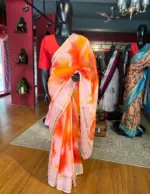 Orange Kota Saree with Gold Zari Border - Image 2