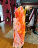 Orange Kota Saree with Gold Zari Border - Image 3